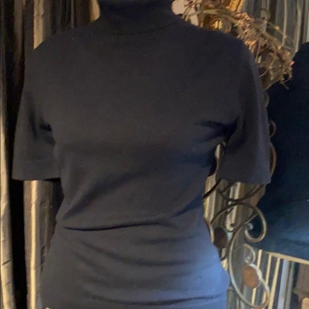 Malo Black 100% Pure Cashmere Short Sleeve Turtleneck Sweater Made in Italy - Picture 2 of 3